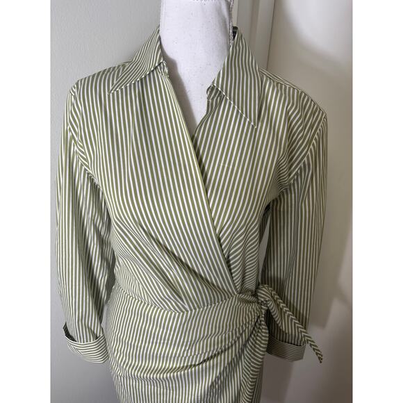 Vince Green and White Striped Wrap Dress Size Small - Picture 4 of 5